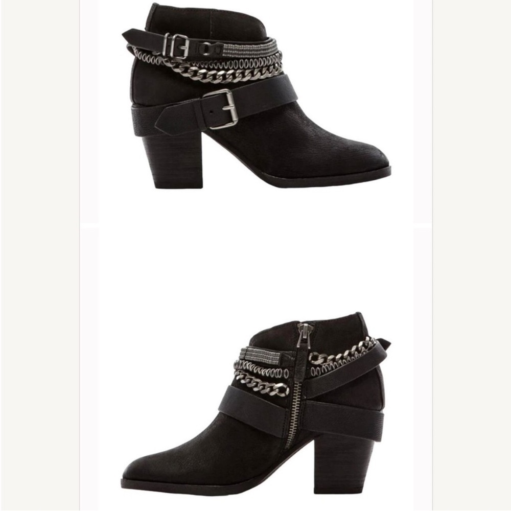 Dolce Vita Black Leather Ankle Boots with Chain Detail
